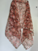 Printed Brown organza floral dupatta with light gold scallop embroidery border. Indian dupatta for women - Neel Creations By Saanvi