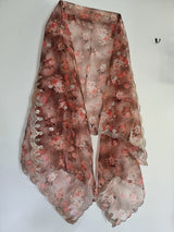 Printed Brown organza floral dupatta with light gold scallop embroidery border. Indian dupatta for women - Neel Creations By Saanvi