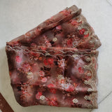 Printed Brown organza floral dupatta with light gold scallop embroidery border. Indian dupatta for women - Neel Creations By Saanvi