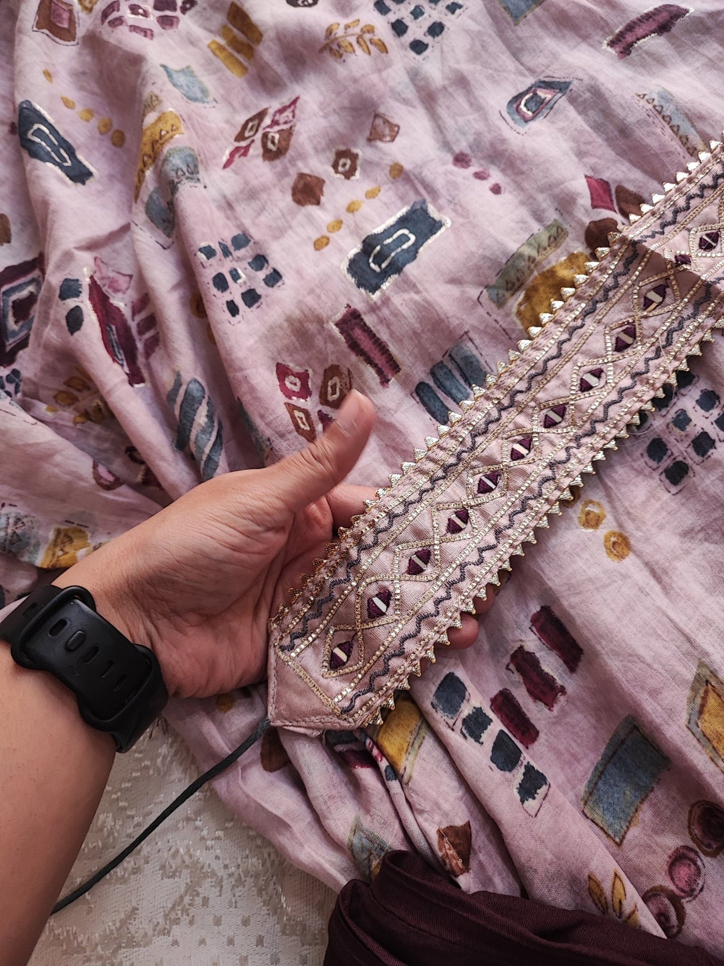 Printed embroidered coord set with belt. - Neel Creations By Saanvi