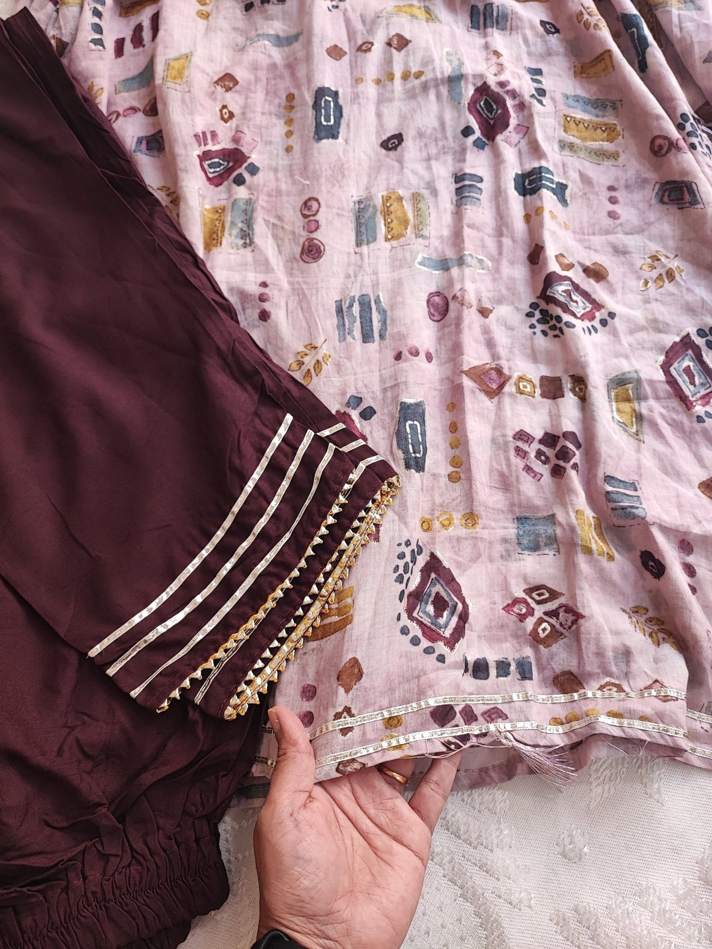 Printed embroidered coord set with belt. - Neel Creations By Saanvi