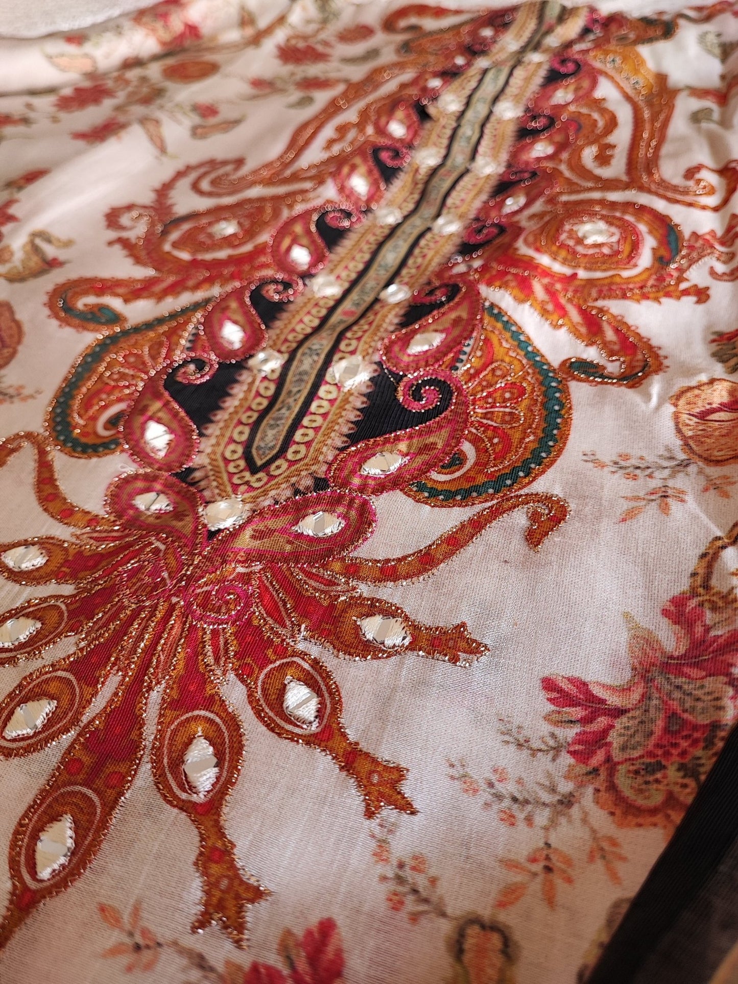 Pure Maheshwari Silk Embroidered yoke kurta semi stitched suit with digital print. - Neel Creations By Saanvi