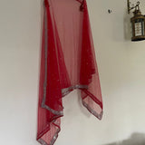 Red bridal dupatta Silver sequin motifs on net. Indian dupatta. Bridal Red Net dupatta with silver border. - Neel Creations By Saanvi