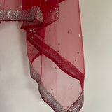 Red bridal dupatta Silver sequin motifs on net. Indian dupatta. Bridal Red Net dupatta with silver border. - Neel Creations By Saanvi