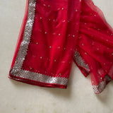 Red bridal dupatta Silver sequin motifs on net. Indian dupatta. Bridal Red Net dupatta with silver border. - Neel Creations By Saanvi