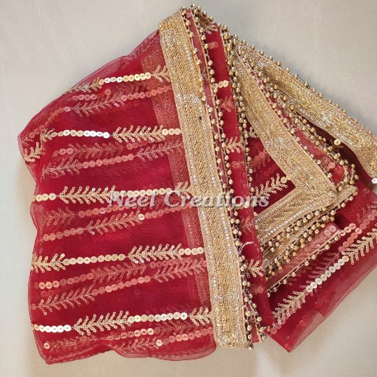 Red dupatta for wedding party wear heavy embroidered dupatta. - Neel Creations By Saanvi