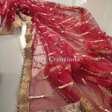 Red dupatta for wedding party wear heavy embroidered dupatta. - Neel Creations By Saanvi