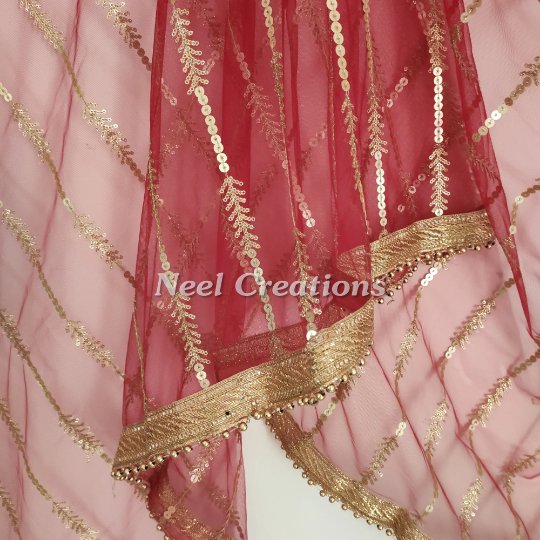 Red dupatta for wedding party wear heavy embroidered dupatta. - Neel Creations By Saanvi