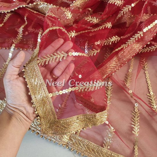 Red dupatta for wedding party wear heavy embroidered dupatta. - Neel Creations By Saanvi
