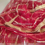 Red dupatta for wedding party wear heavy embroidered dupatta. - Neel Creations By Saanvi