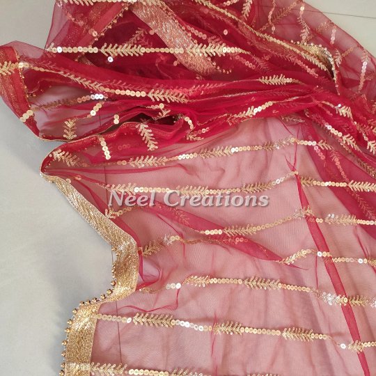 Red dupatta for wedding party wear heavy embroidered dupatta. - Neel Creations By Saanvi