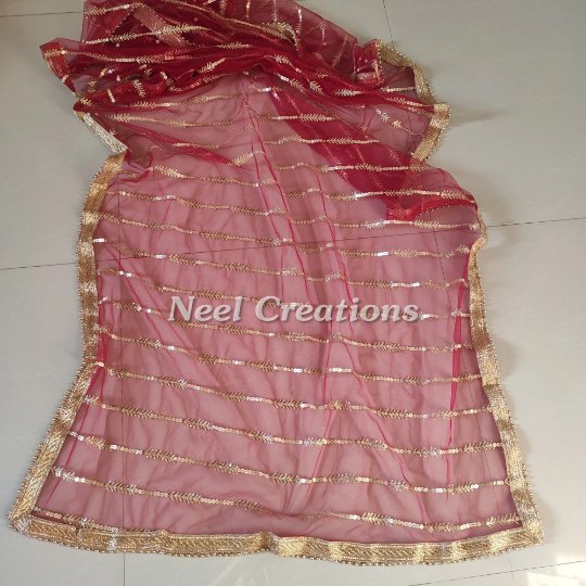 Red dupatta for wedding party wear heavy embroidered dupatta. - Neel Creations By Saanvi