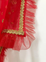 Red dupatta. Gold embroidery Indian net wedding veil dupatta - Neel Creations By Saanvi