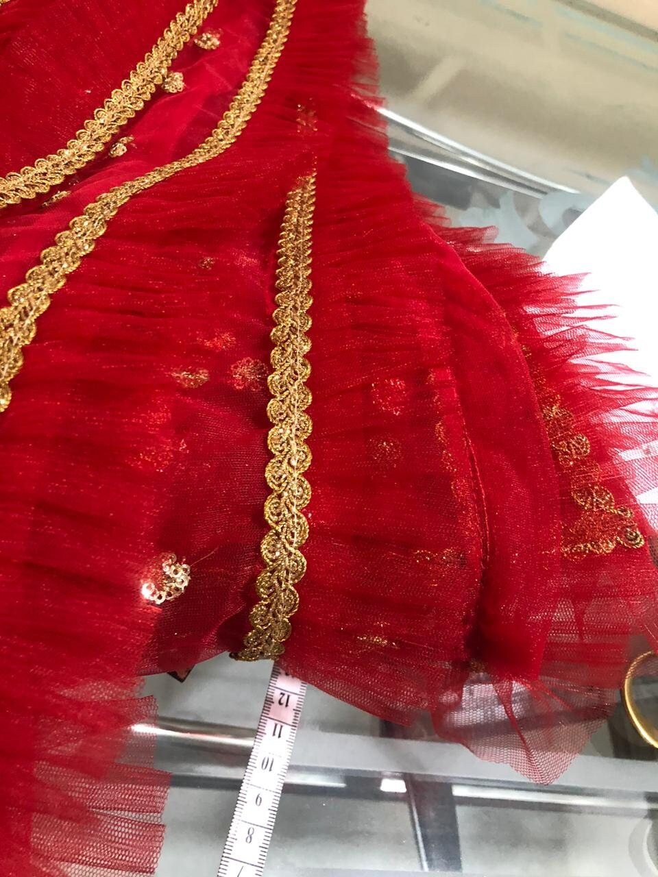 Red dupatta. Gold embroidery Indian net wedding veil dupatta - Neel Creations By Saanvi