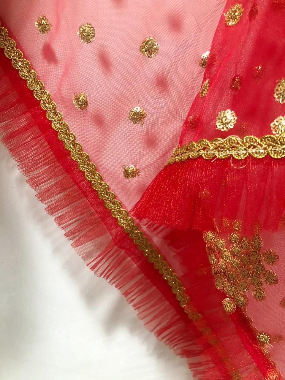 Red dupatta. Gold embroidery Indian net wedding veil dupatta - Neel Creations By Saanvi