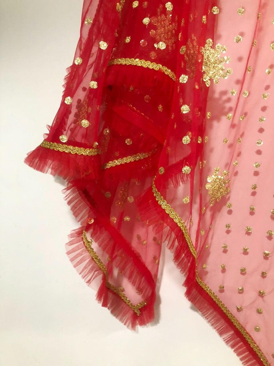 Red dupatta. Gold embroidery Indian net wedding veil dupatta - Neel Creations By Saanvi