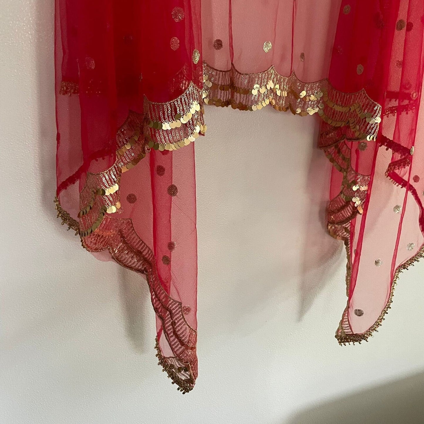 Red dupatta. Indian designer dupatta veil for wedding. Bridal red dupatta in net with sequin scallop border - Neel Creations By Saanvi