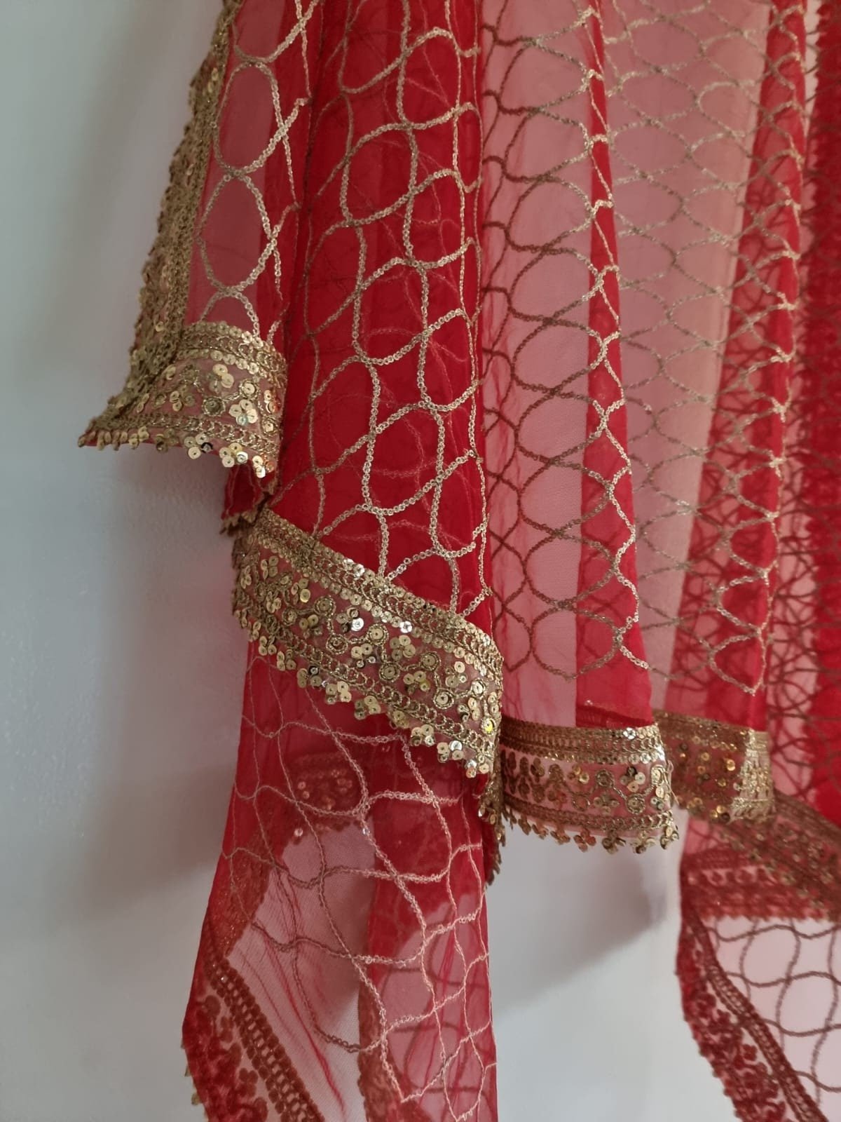 Red dupatta with sequin border for women. Indian dupatta wedding veil. - Neel Creations By Saanvi