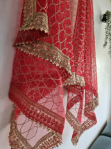 Red dupatta with sequin border for women. Indian dupatta wedding veil. - Neel Creations By Saanvi