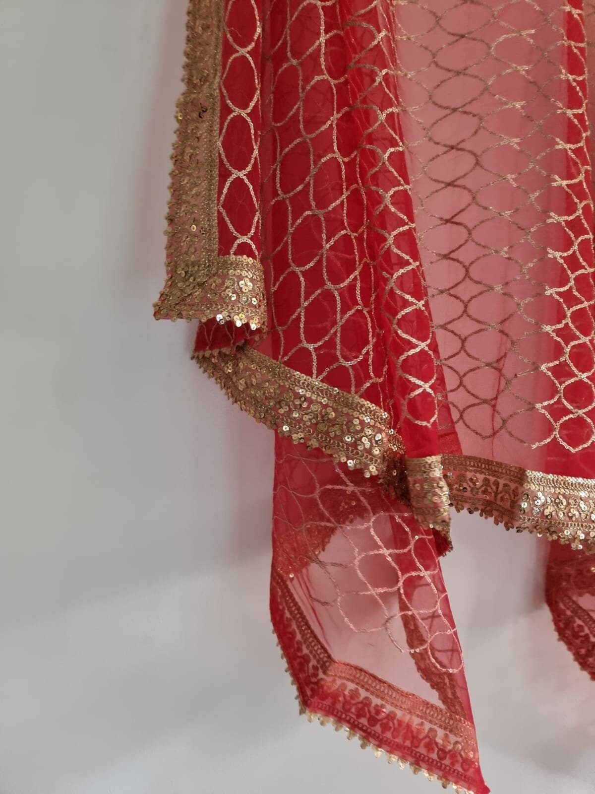 Red dupatta with sequin border for women. Indian dupatta wedding veil. - Neel Creations By Saanvi