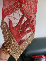 Red dupatta with sequin border for women. Indian dupatta wedding veil. - Neel Creations By Saanvi