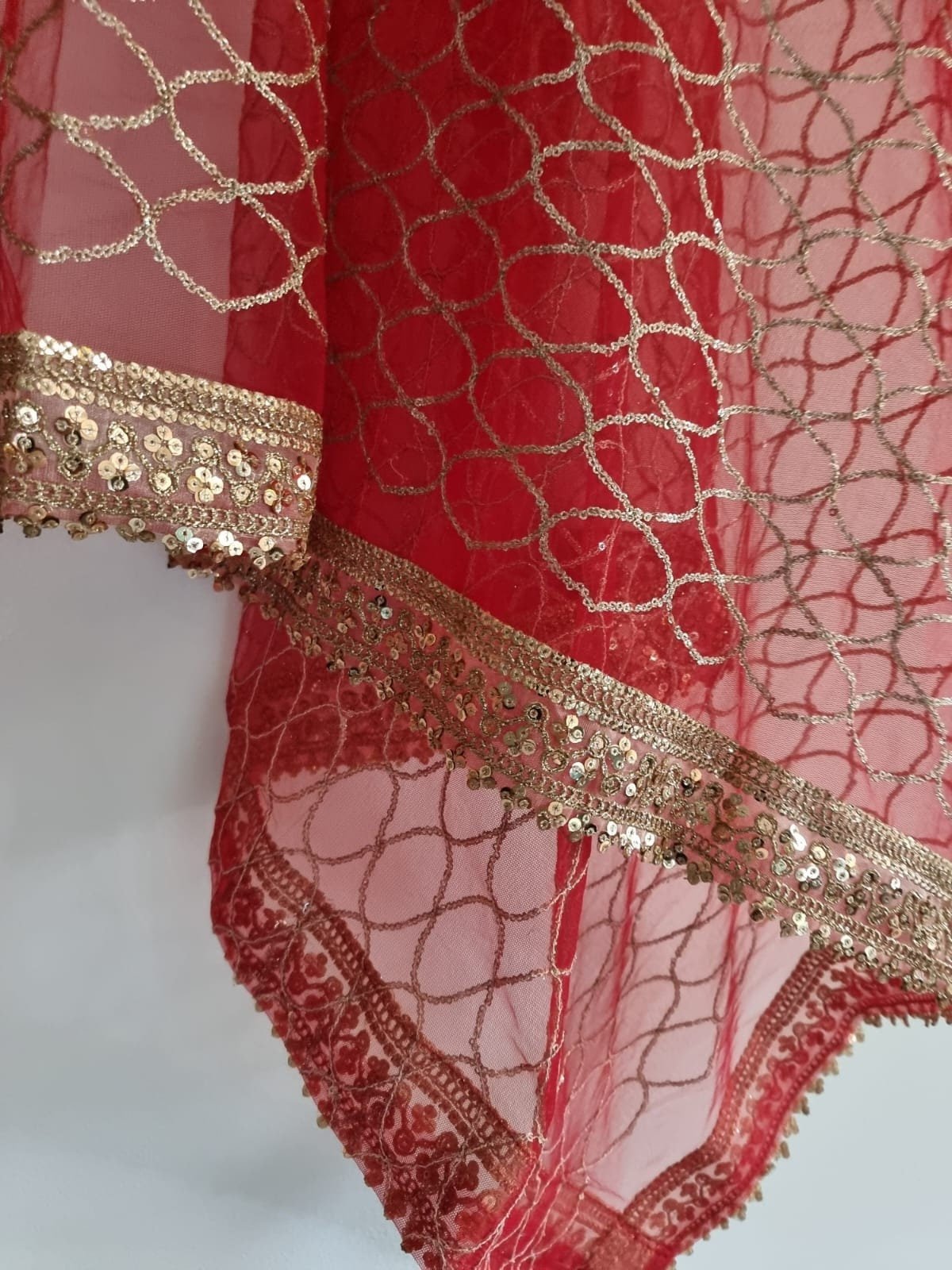 Red dupatta with sequin border for women. Indian dupatta wedding veil. - Neel Creations By Saanvi