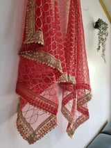 Red dupatta with sequin border for women. Indian dupatta wedding veil. - Neel Creations By Saanvi