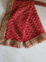 Red dupatta with sequin border for women. Indian dupatta wedding veil. - Neel Creations By Saanvi