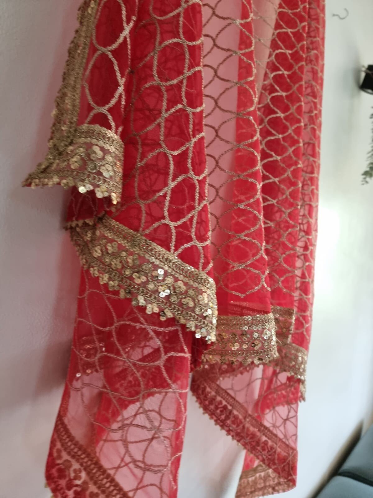 Red dupatta with sequin border for women. Indian dupatta wedding veil. - Neel Creations By Saanvi