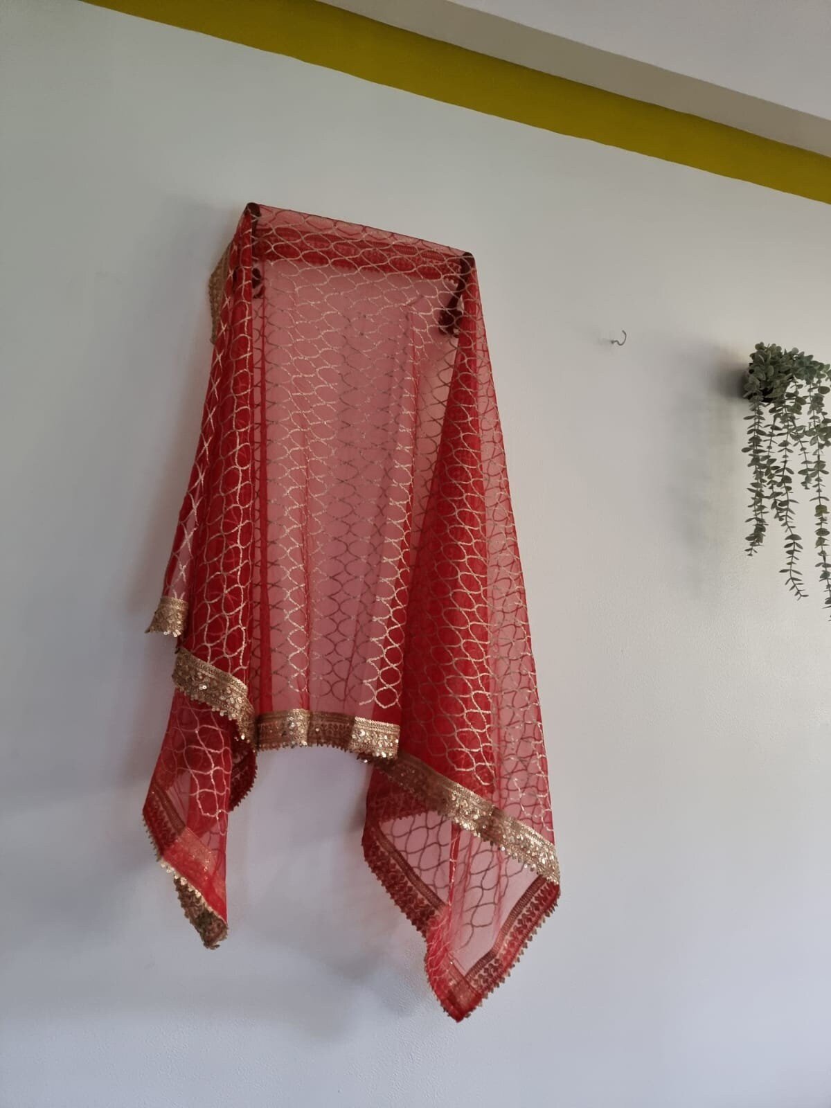 Red dupatta with sequin border for women. Indian dupatta wedding veil. - Neel Creations By Saanvi
