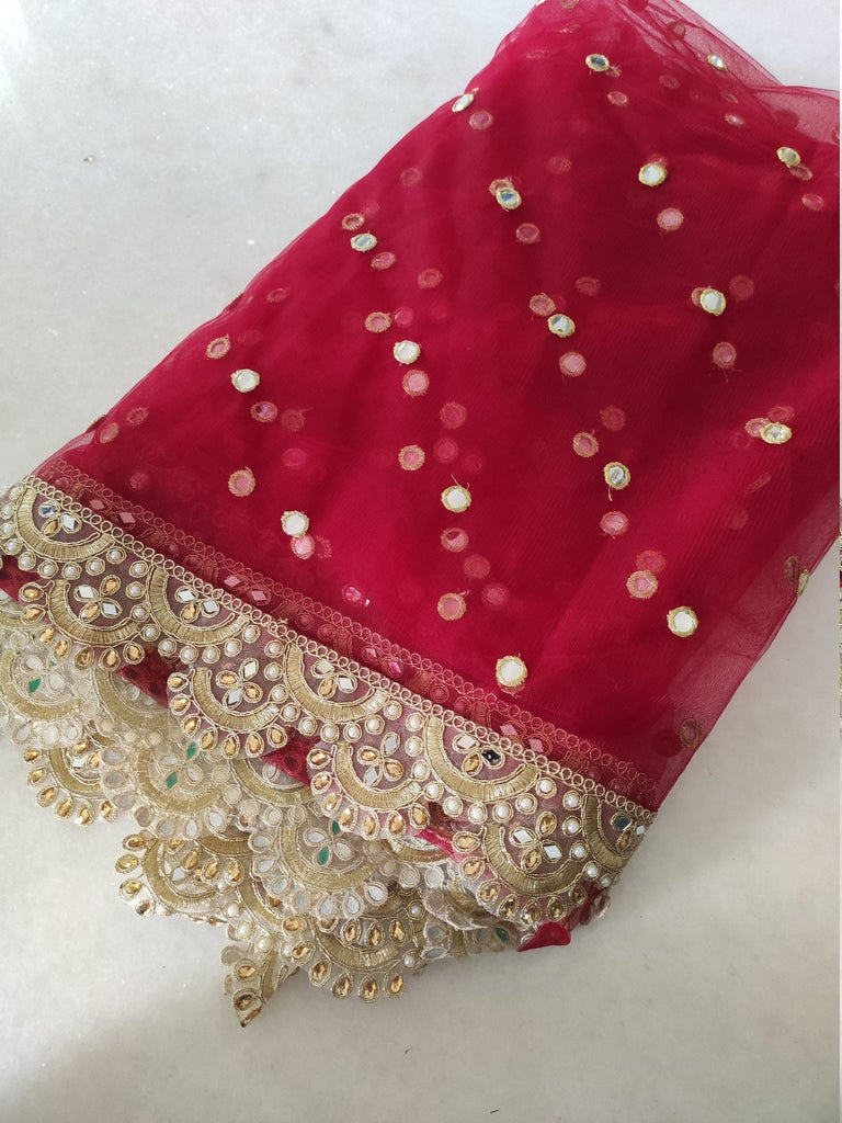 Red Indian Wedding Dupatta long net embroidered scarf Punjabi dress dupattas with zari embroidery for festival chunni lehenga stole - Neel Creations By Saanvi
