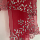 Red net dupatta with silver embroidery for women. Designer Indian wedding bridal dupatta - Neel Creations By Saanvi
