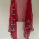 Red net dupatta with silver embroidery for women. Designer Indian wedding bridal dupatta - Neel Creations By Saanvi