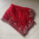 Red net dupatta with silver embroidery for women. Designer Indian wedding bridal dupatta - Neel Creations By Saanvi