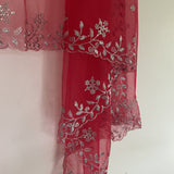 Red net dupatta with silver embroidery for women. Designer Indian wedding bridal dupatta - Neel Creations By Saanvi
