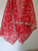 Red organza floral dupatta. Indian long ethnic dupattas for women - Neel Creations By Saanvi