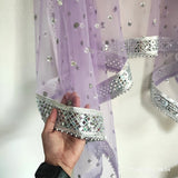 Silver sequin motifs on net. Purple net Indian dupatta. Custom made dupattas - Neel Creations By Saanvi