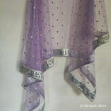 Silver sequin motifs on net. Purple net Indian dupatta. Custom made dupattas - Neel Creations By Saanvi