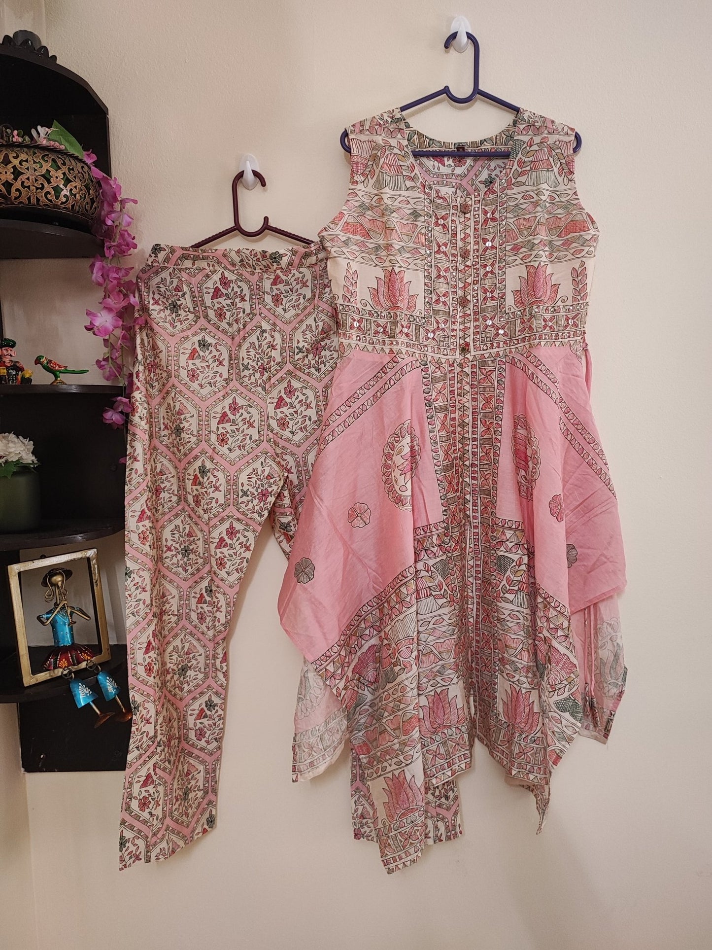 Soft peach pink color co-ord set. Printed high low coord set - Neel Creations By Saanvi