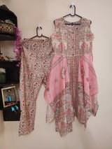 Soft peach pink color co-ord set. Printed high low coord set - Neel Creations By Saanvi