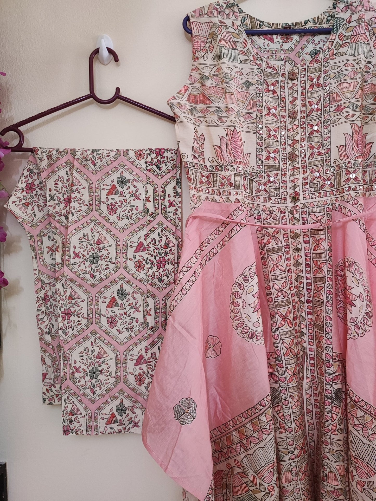 Soft peach pink color co-ord set. Printed high low coord set - Neel Creations By Saanvi