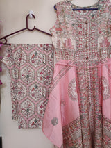 Soft peach pink color co-ord set. Printed high low coord set - Neel Creations By Saanvi
