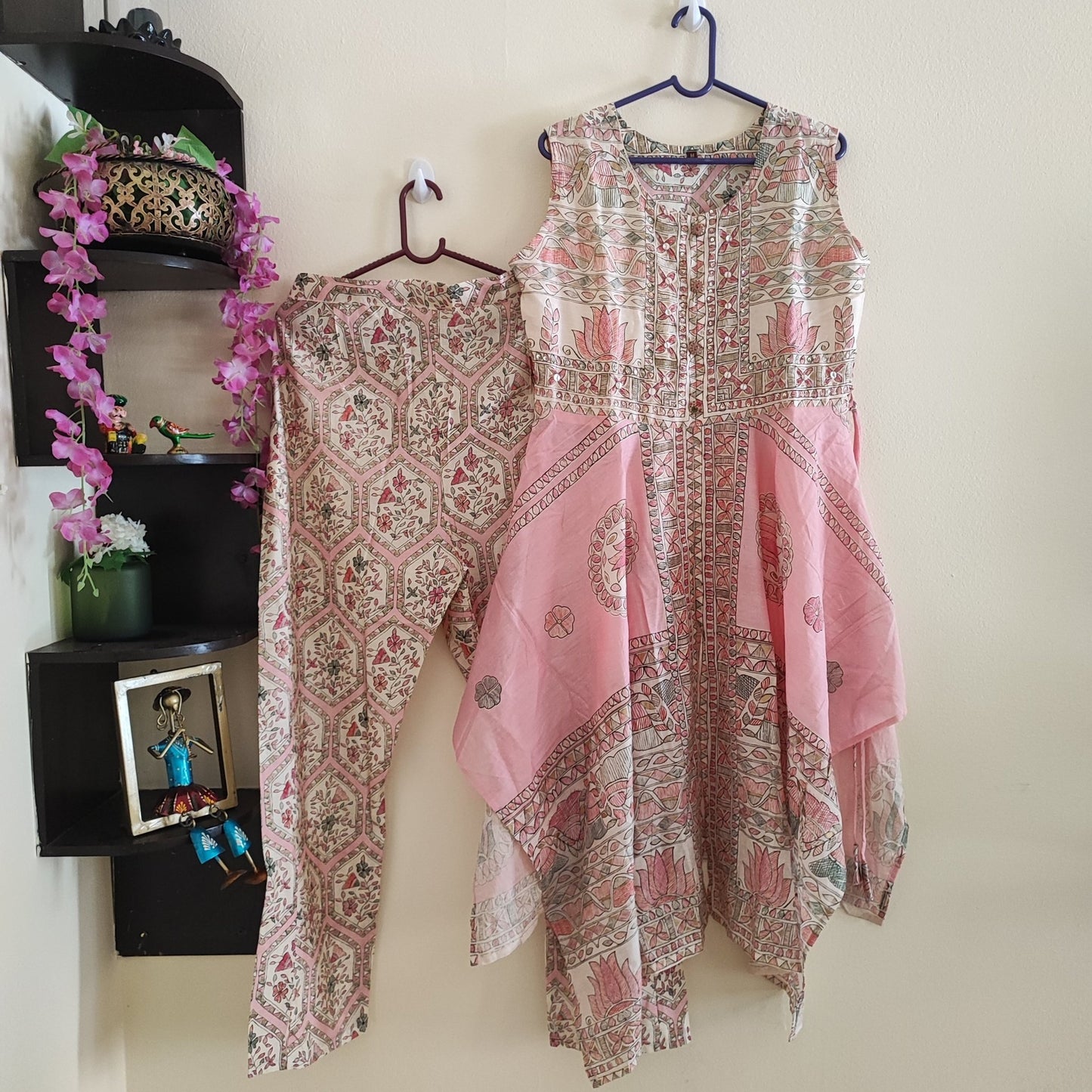 Soft peach pink color co-ord set. Printed high low coord set - Neel Creations By Saanvi
