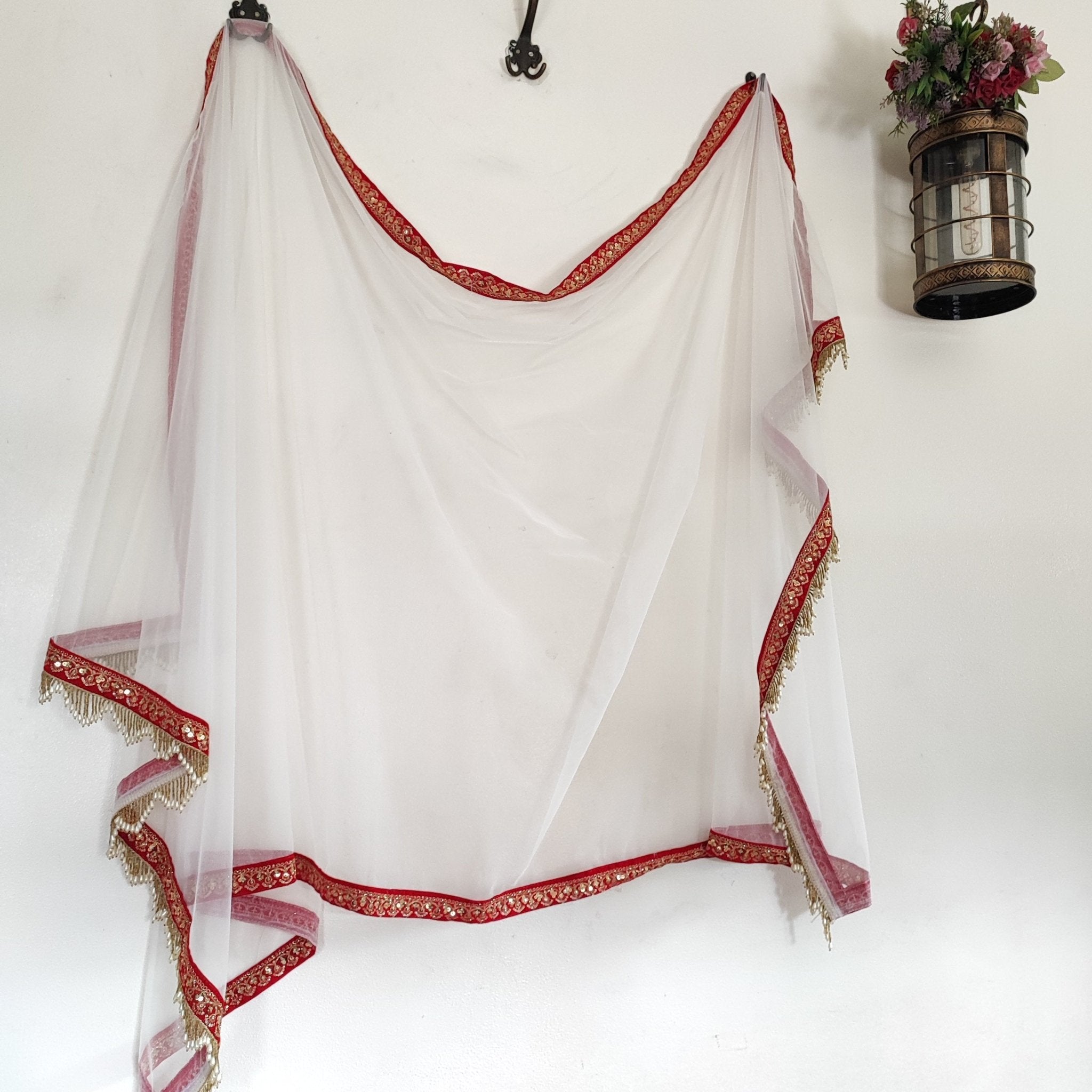 white Bridal Indian Wedding Dupatta long net embroidered scarf Punjabi dress dupattas embroidery for festival chunni lehenga stole - Neel Creations By Saanvi