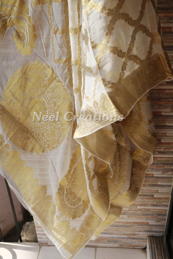 White Indian Wedding Dupatta long scarf Punjabi dress dupattas with zari embroidery for festival chunni lehenga stole - Neel Creations By Saanvi