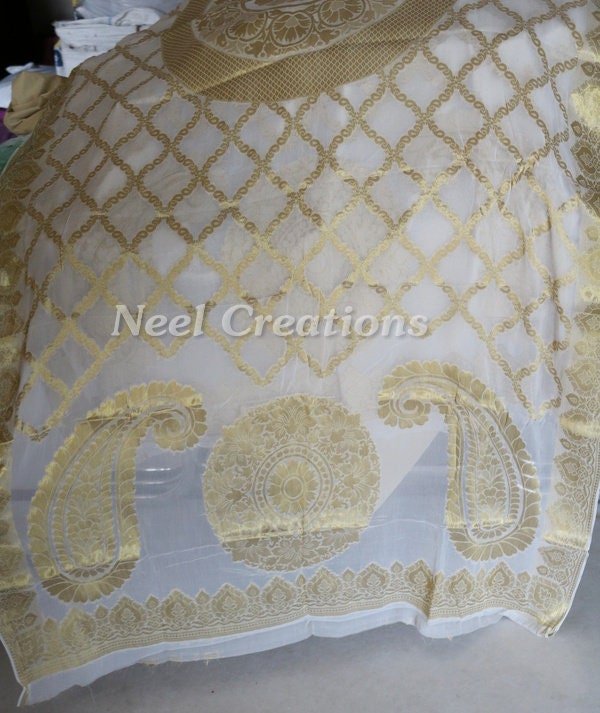 White Indian Wedding Dupatta long scarf Punjabi dress dupattas with zari embroidery for festival chunni lehenga stole - Neel Creations By Saanvi