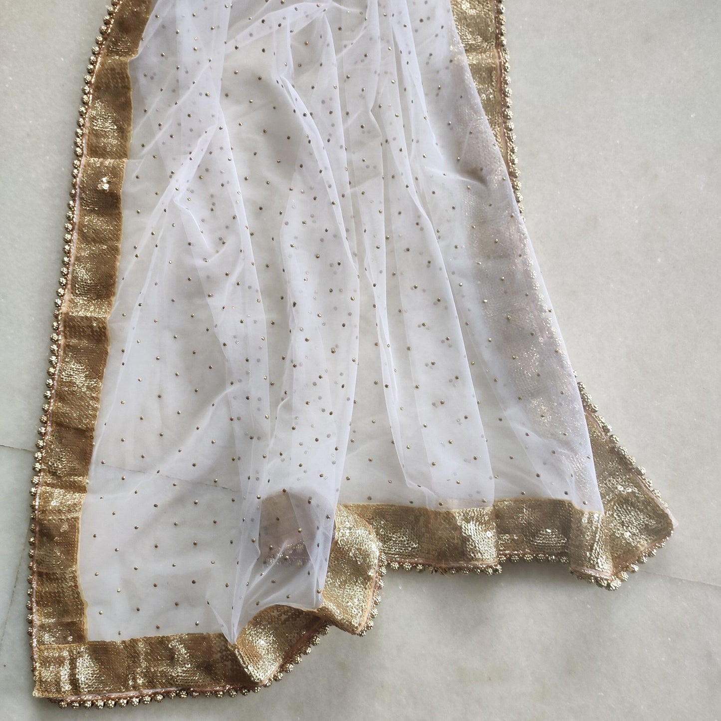 White net dupatta. Indian long dress dupatta - Neel Creations By Saanvi