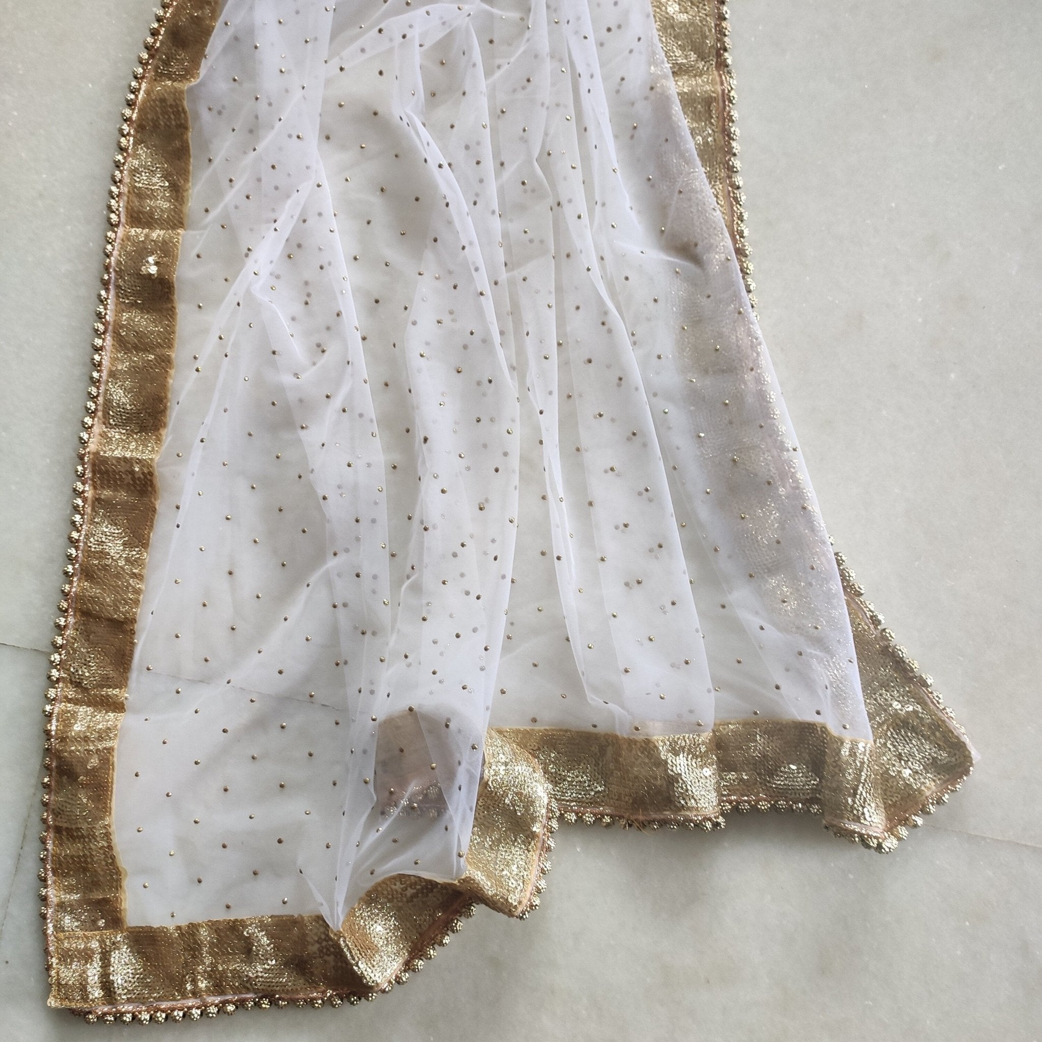 White net dupatta. Indian long dress dupatta - Neel Creations By Saanvi