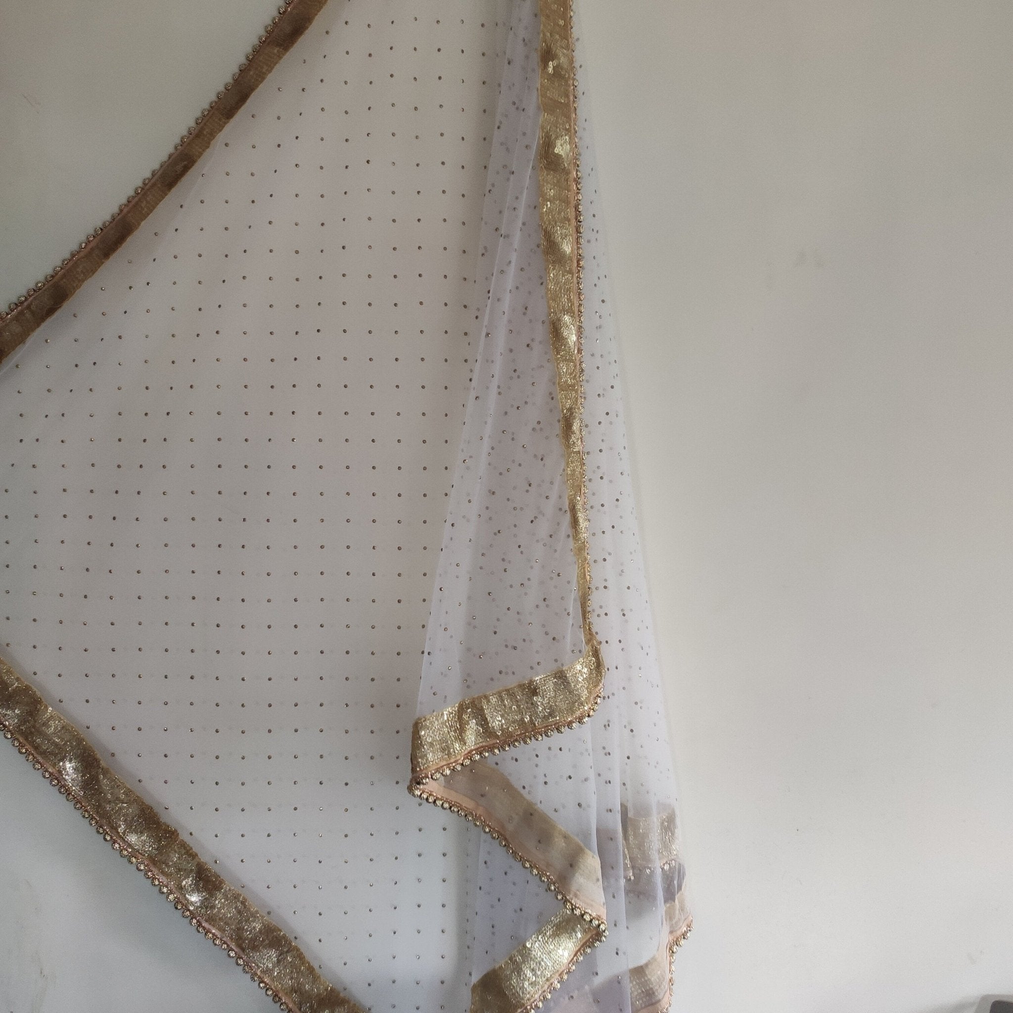 White net dupatta. Indian long dress dupatta - Neel Creations By Saanvi