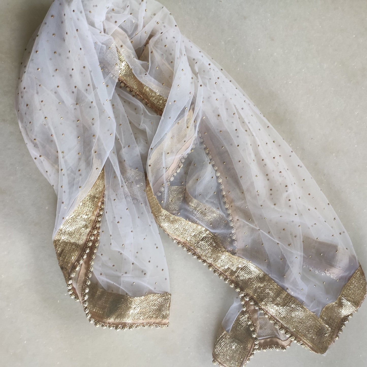 White net dupatta. Indian long dress dupatta - Neel Creations By Saanvi